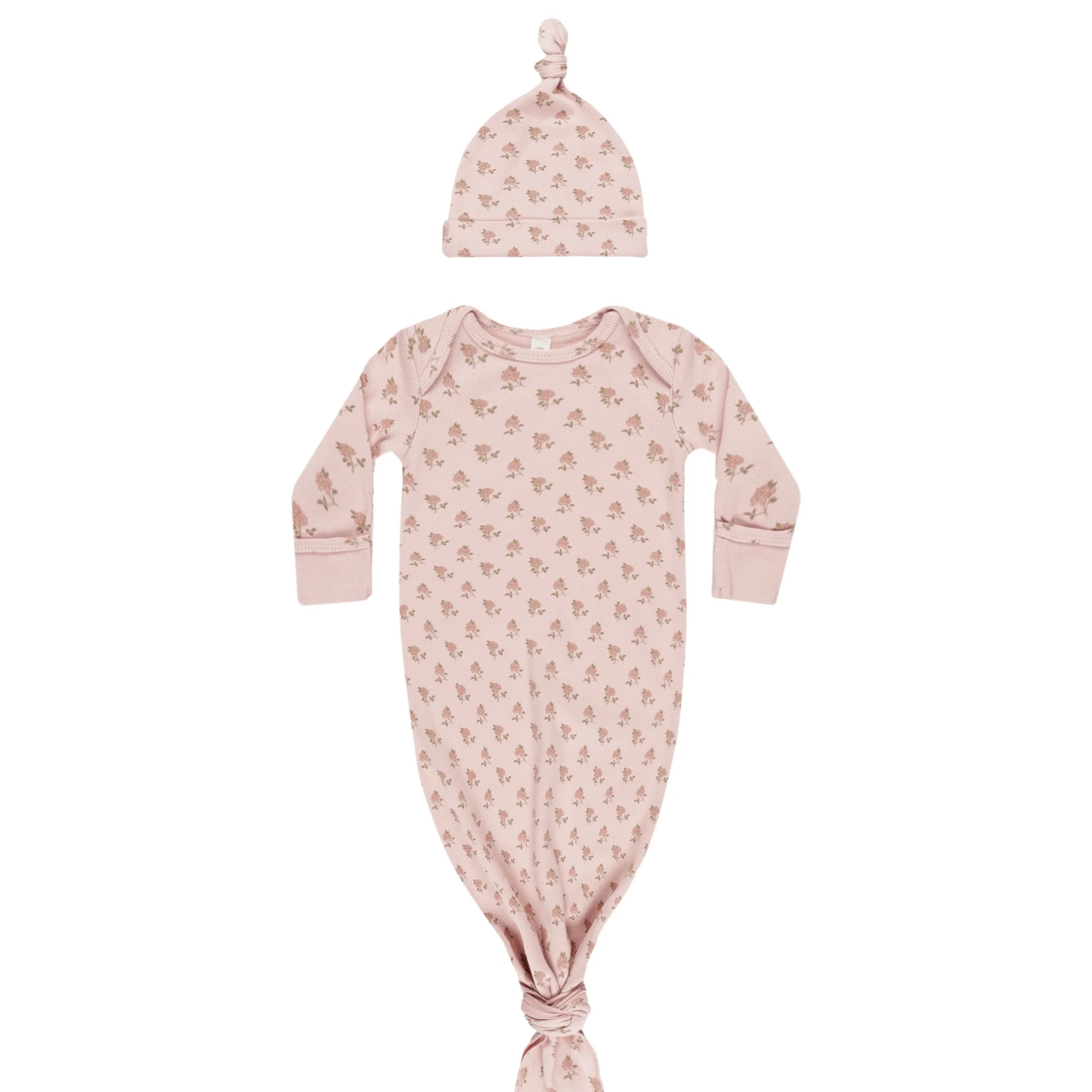 Knotted Baby Gown + Hat Set - Roses