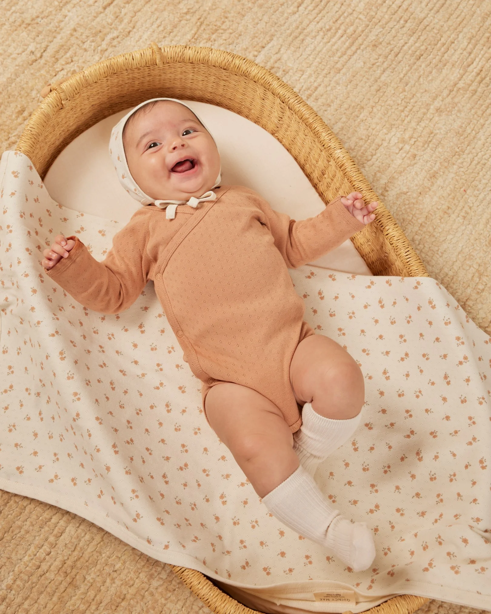 Quincy Mae Pointelle Side Snap Bodysuit - Melon - Image 2