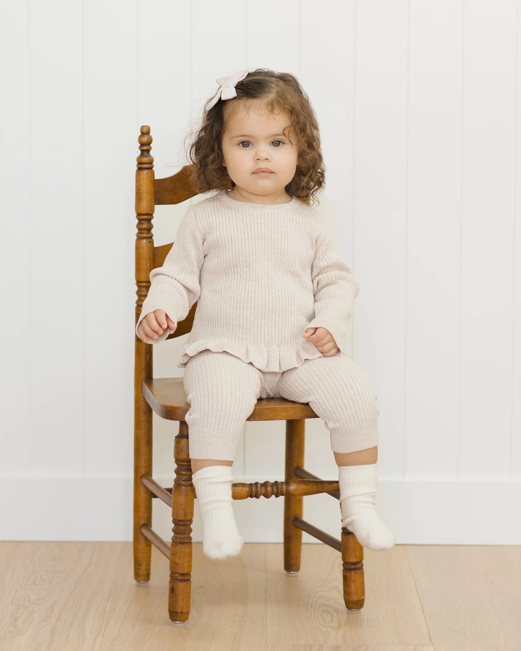 Rib Knit Peplum Top - Heathered Oatmeal - Image 4
