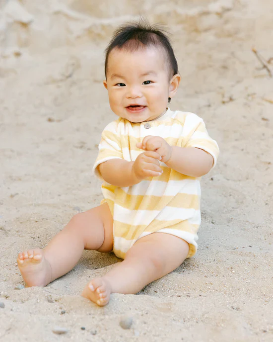 Terry Henley Romper - Yellow Stripe - Image 2