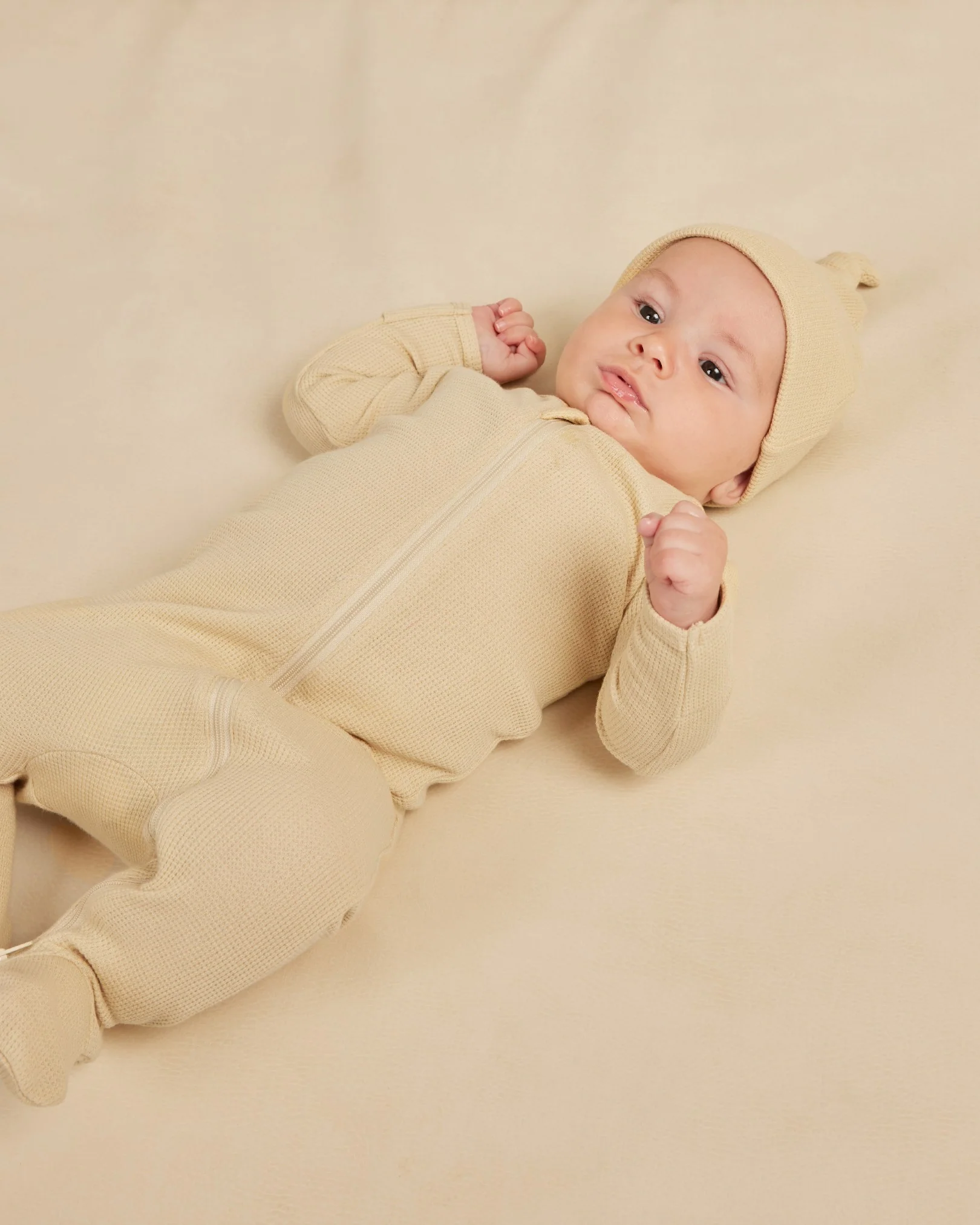 Quincy Mae Waffle Zip Footie - Lemon - Image 2