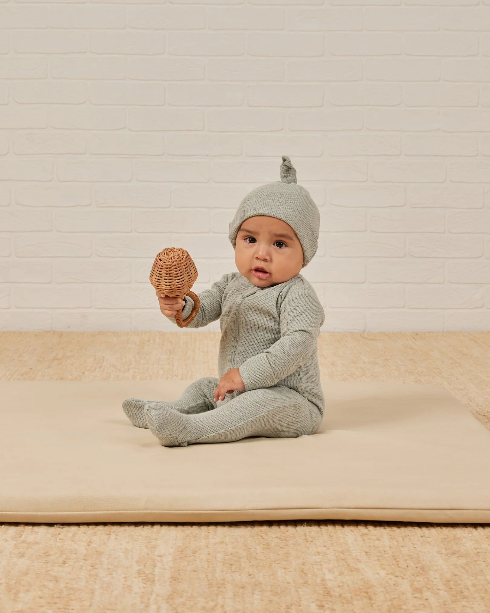 Quincy Mae Waffle Zip Footie - Sky - Image 2