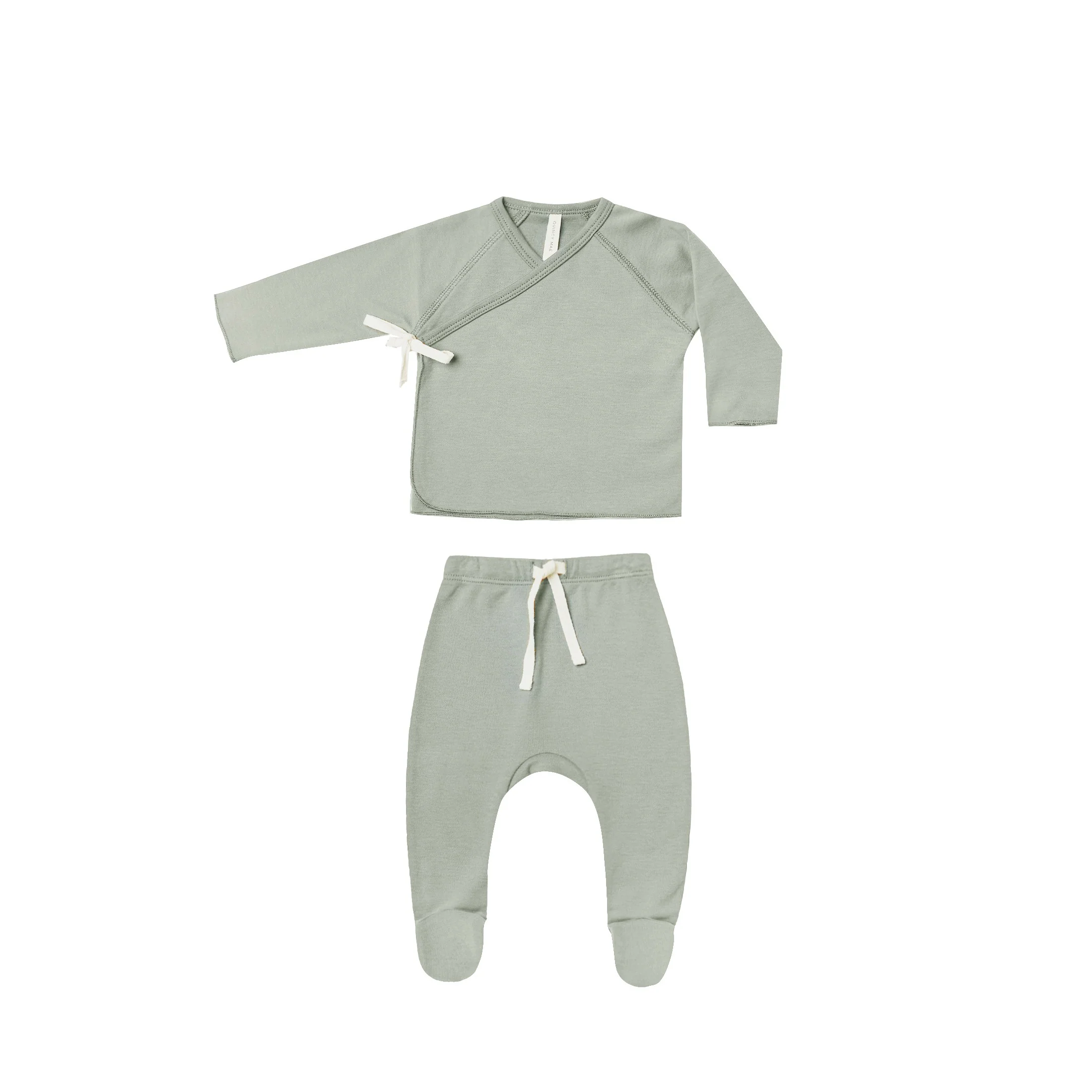 Wrap Top + Footed Pant Set - Sage