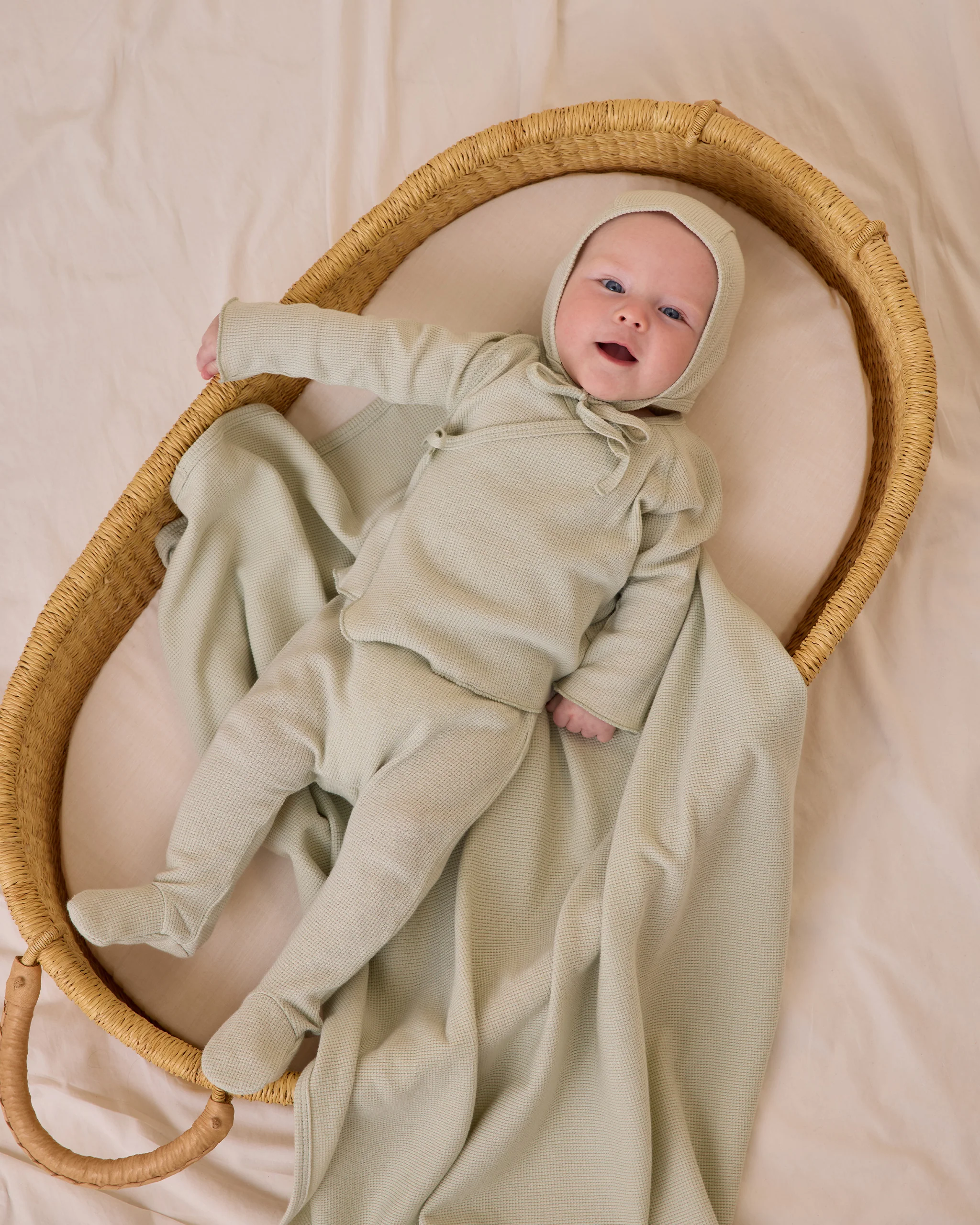 Wrap Top + Footed Pant Set - Sage - Image 3