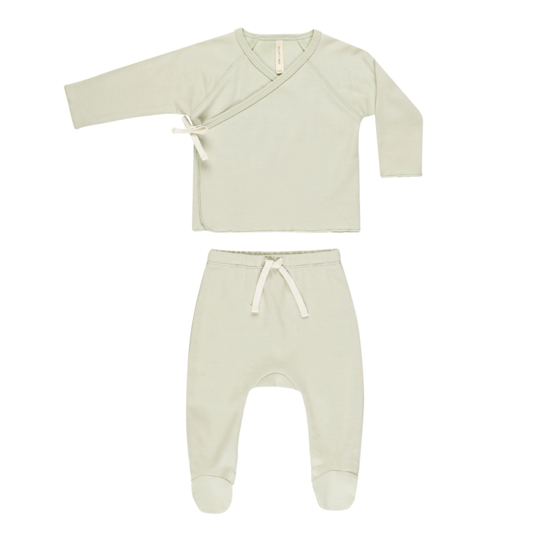 Wrap Top + Footed Pant Set - Mint