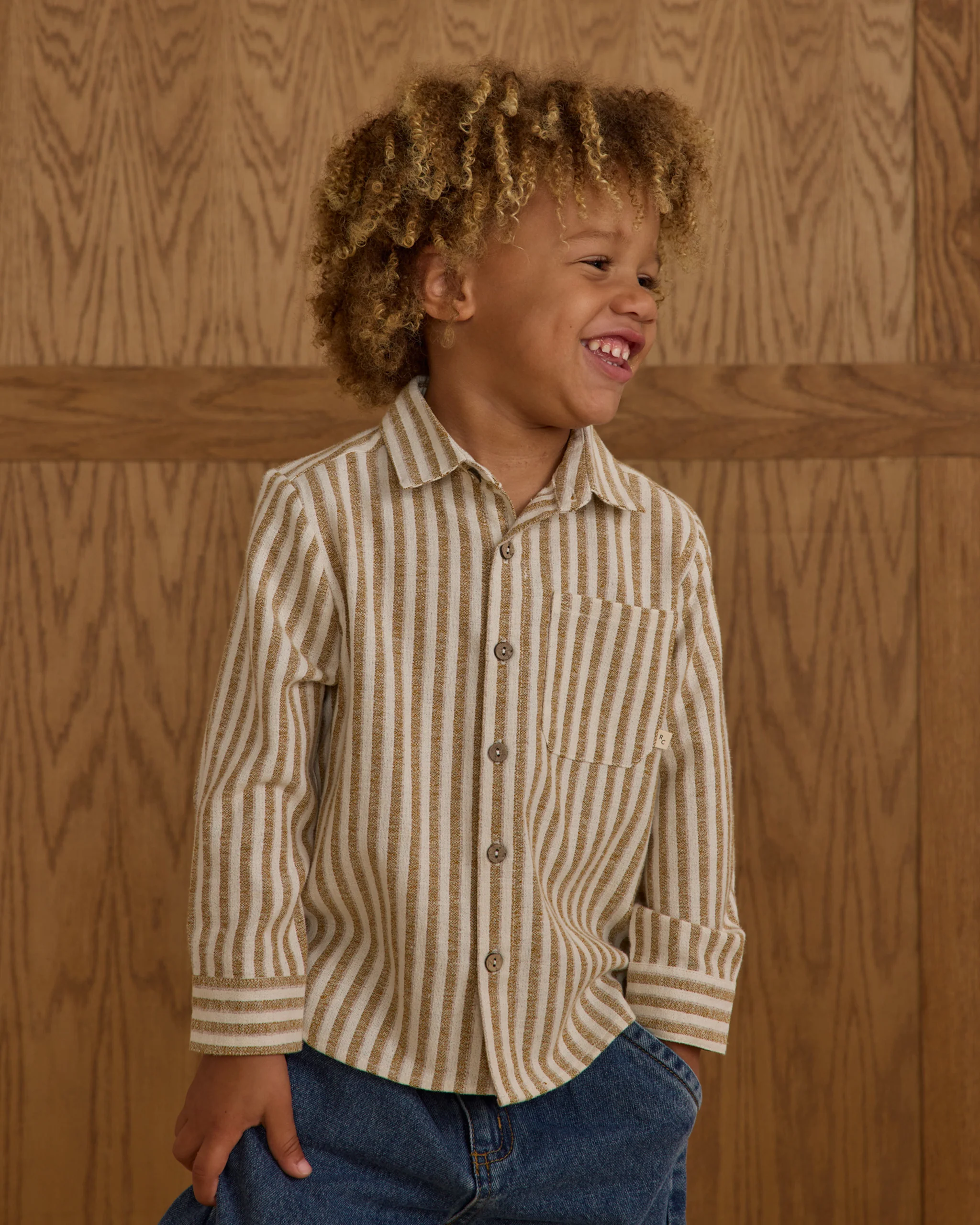 Collared Long Sleeve Shirt - Golden Stripe - Image 2
