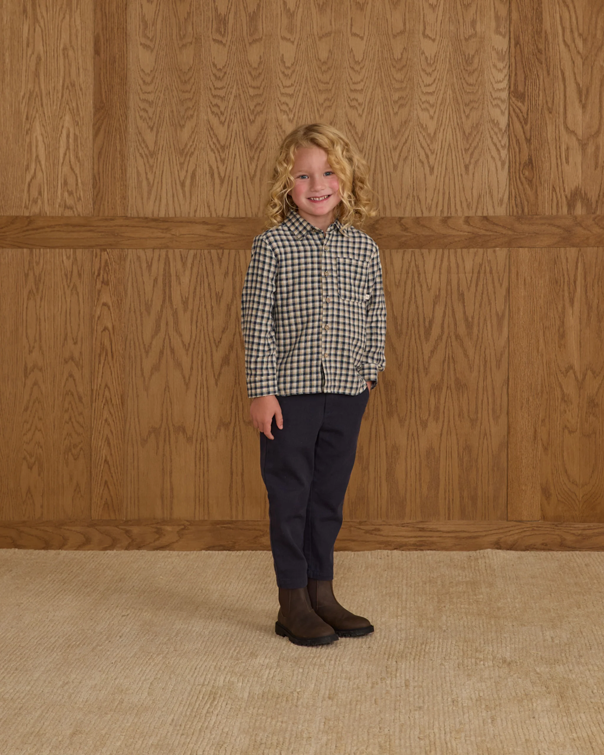 Collared Long Sleeve Shirt - Navy Check - Image 3