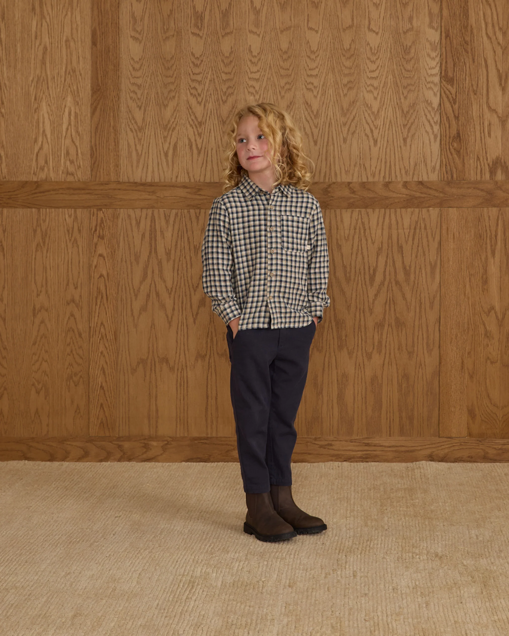 Collared Long Sleeve Shirt - Navy Check - Image 4