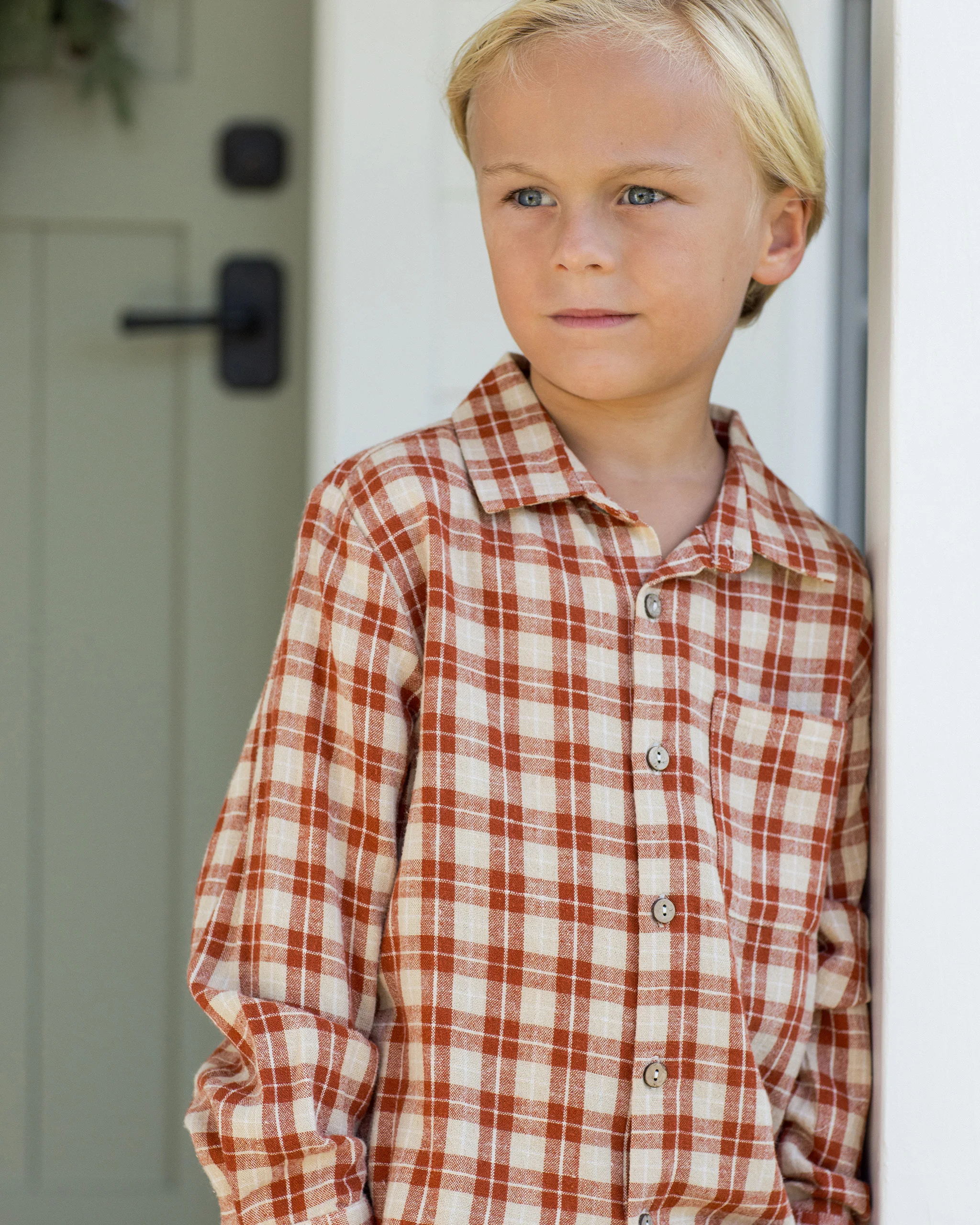 Collared Long Sleeve Shirt - Red Plaid - Image 3