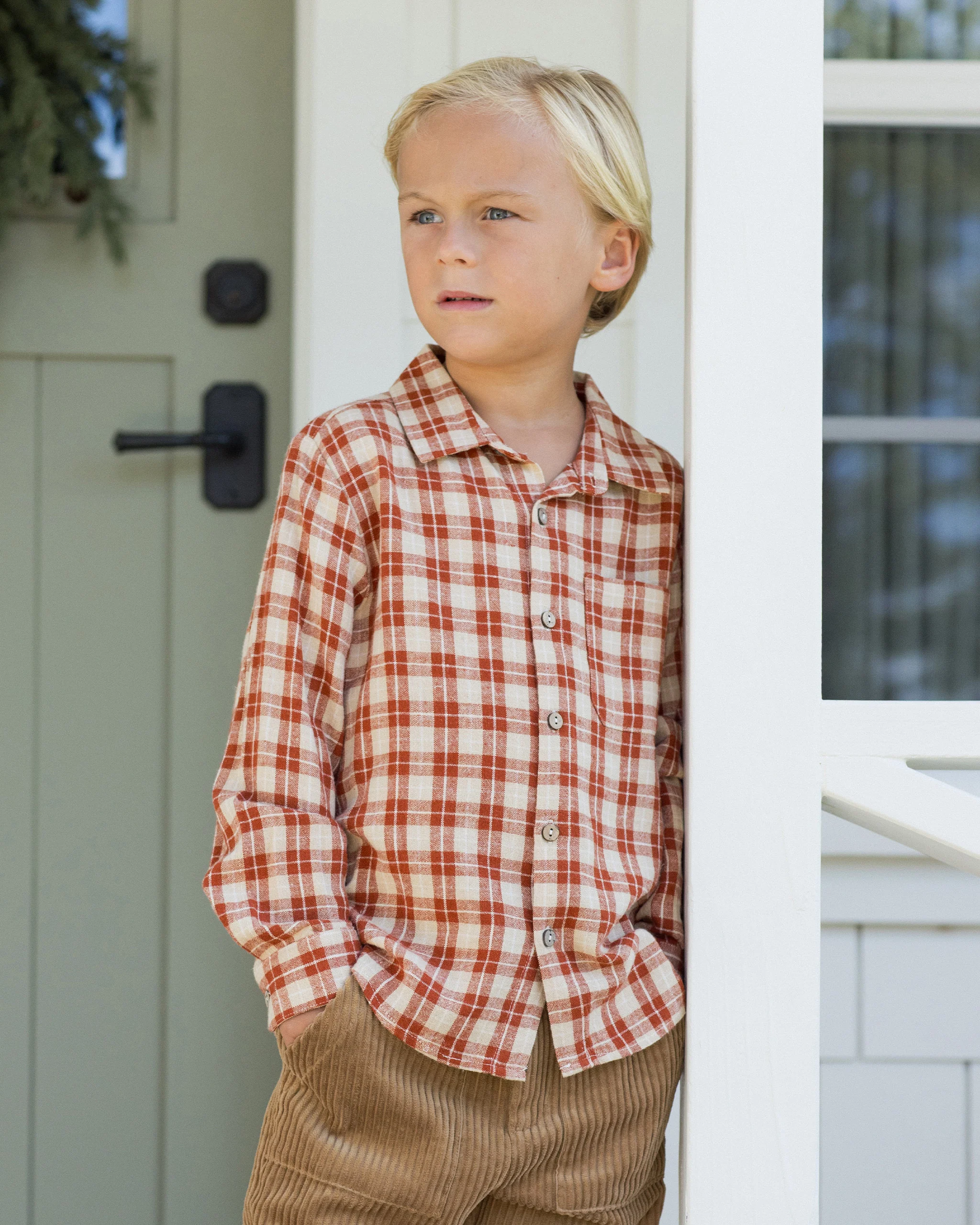 Collared Long Sleeve Shirt - Red Plaid - Image 4