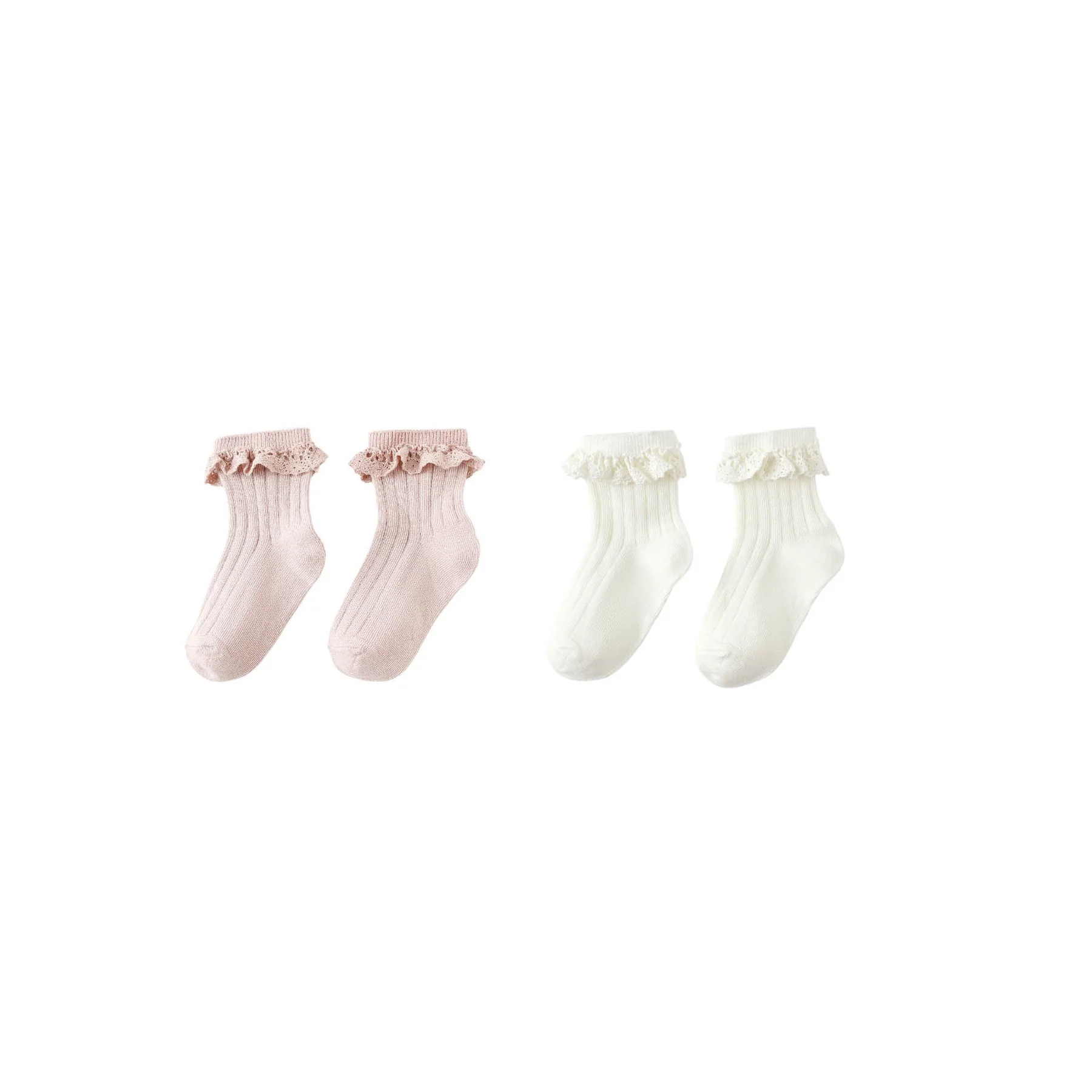 Lace Trim Socks 2-Pack - Blush, Ivory