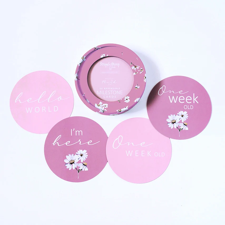 Snuggle Hunny Reversible Milestone Cards - Daisy & Musk Pink