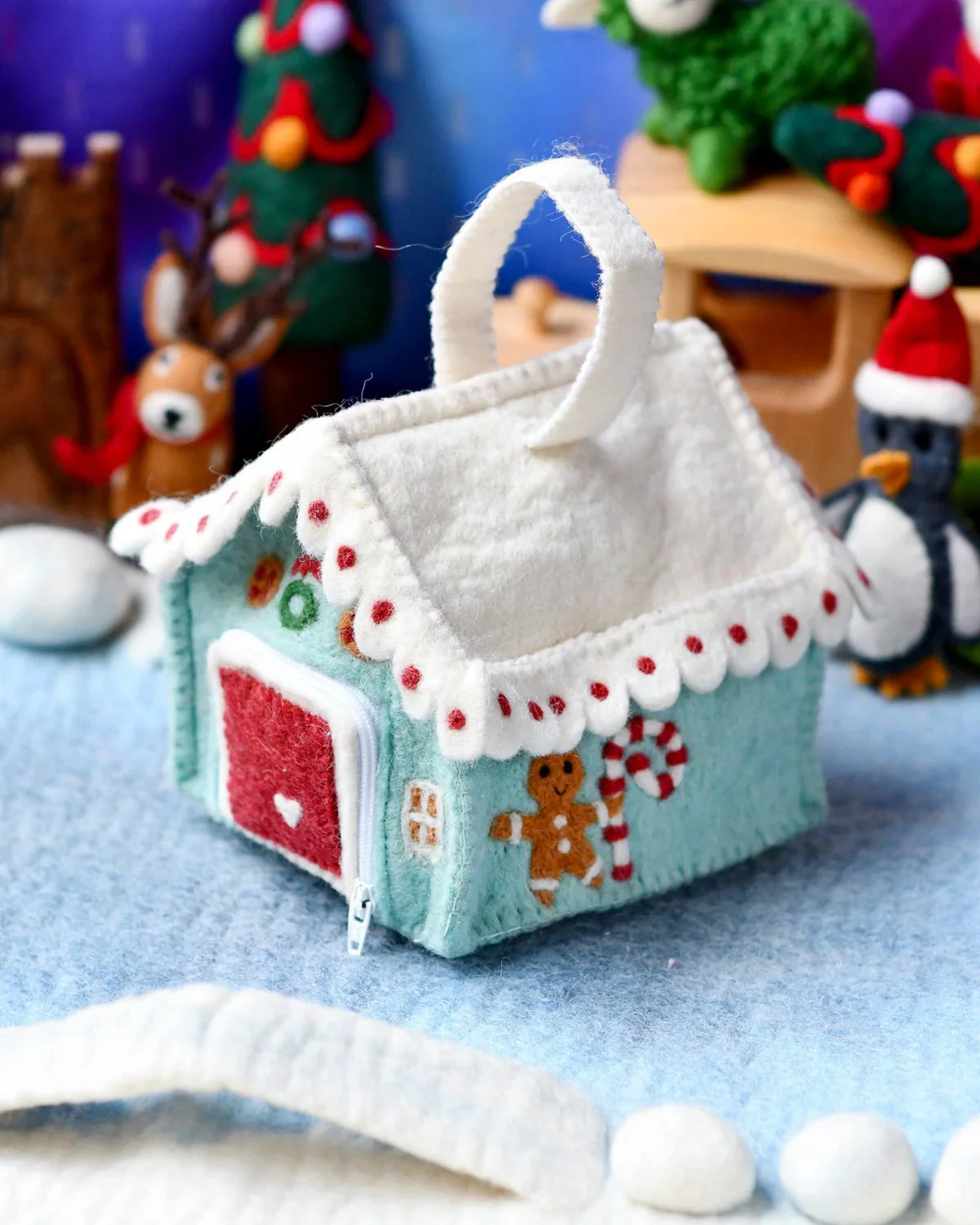 Felt Blue Gingerbread House Bag - Image 2