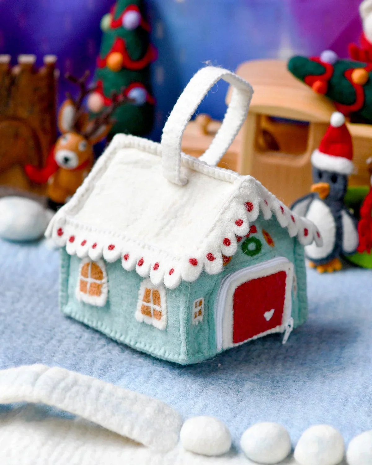 Felt Blue Gingerbread House Bag - Image 3