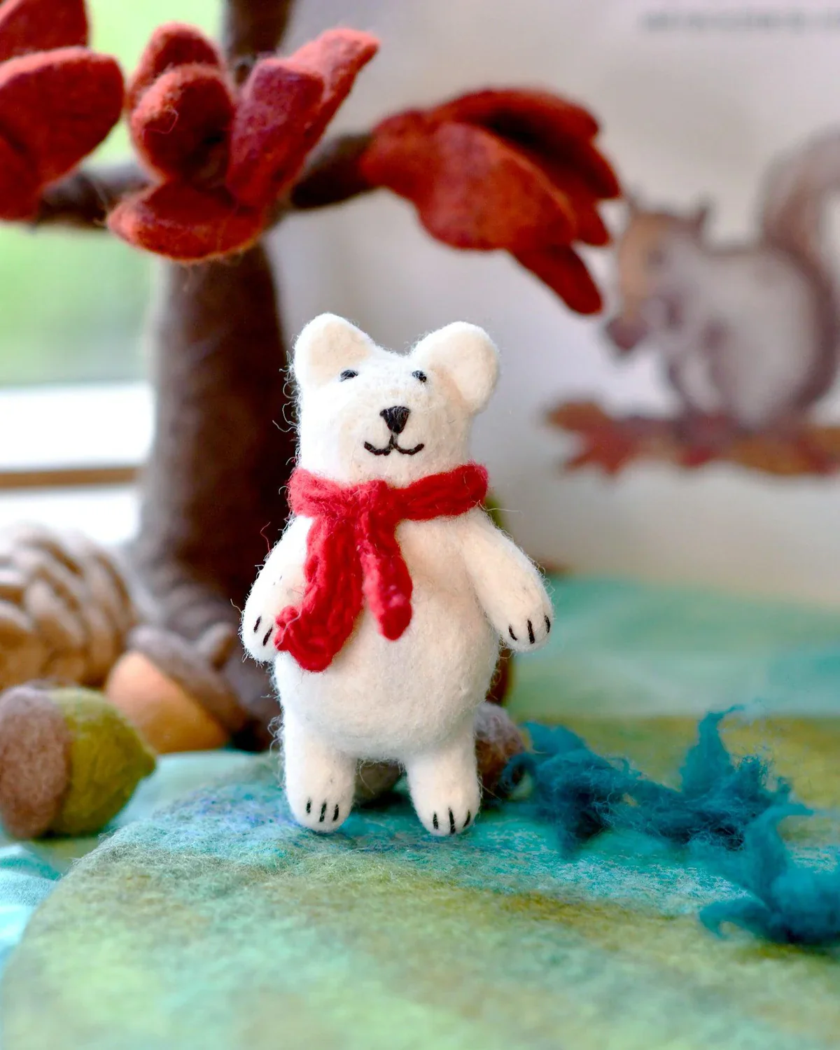 Felt Polar Bear with Red Scarf Toy - Image 2