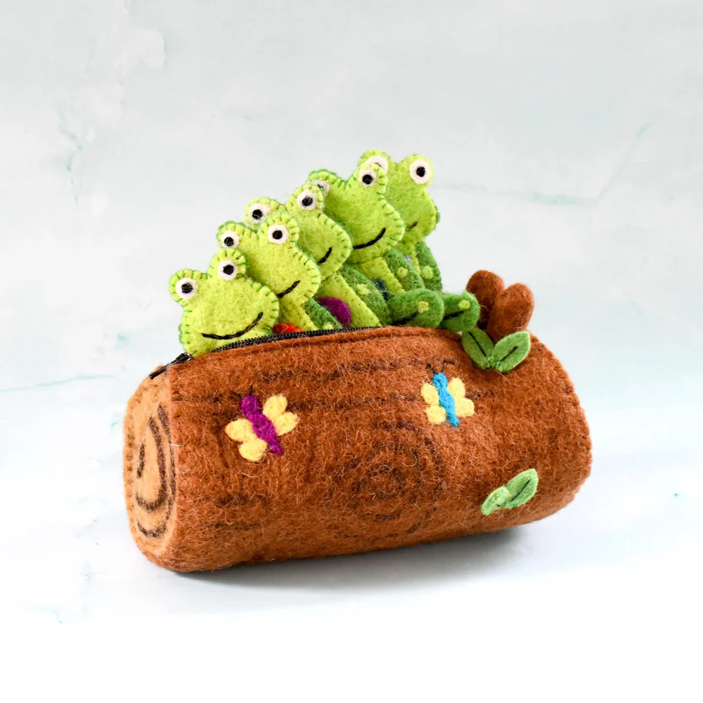Finger Puppet Set - 5 Little Speckled Frogs with Log - Image 3