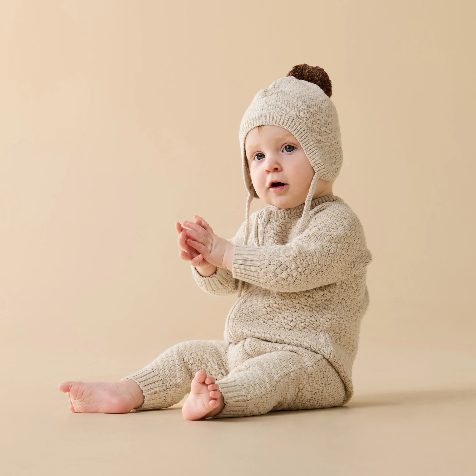 Cream Organic Knitted Bubble Bonnet - Image 2