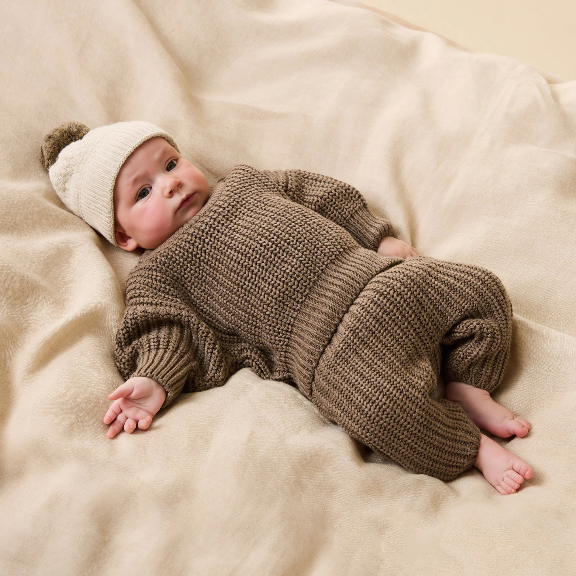 Cream Organic Knitted Bubble Hat - Image 2