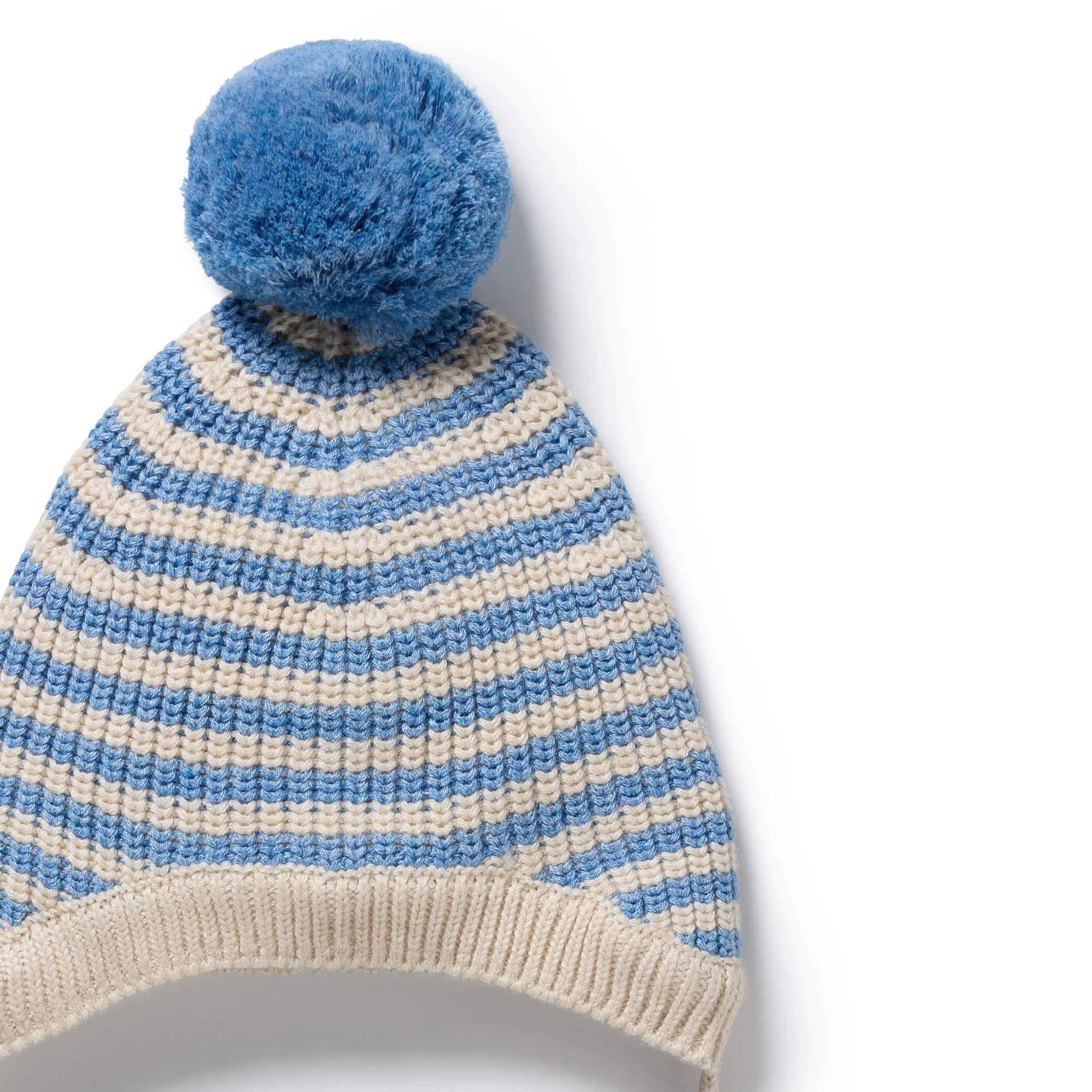 Frosted Blue Organic Knitted Stripe Bonnet - Image 3