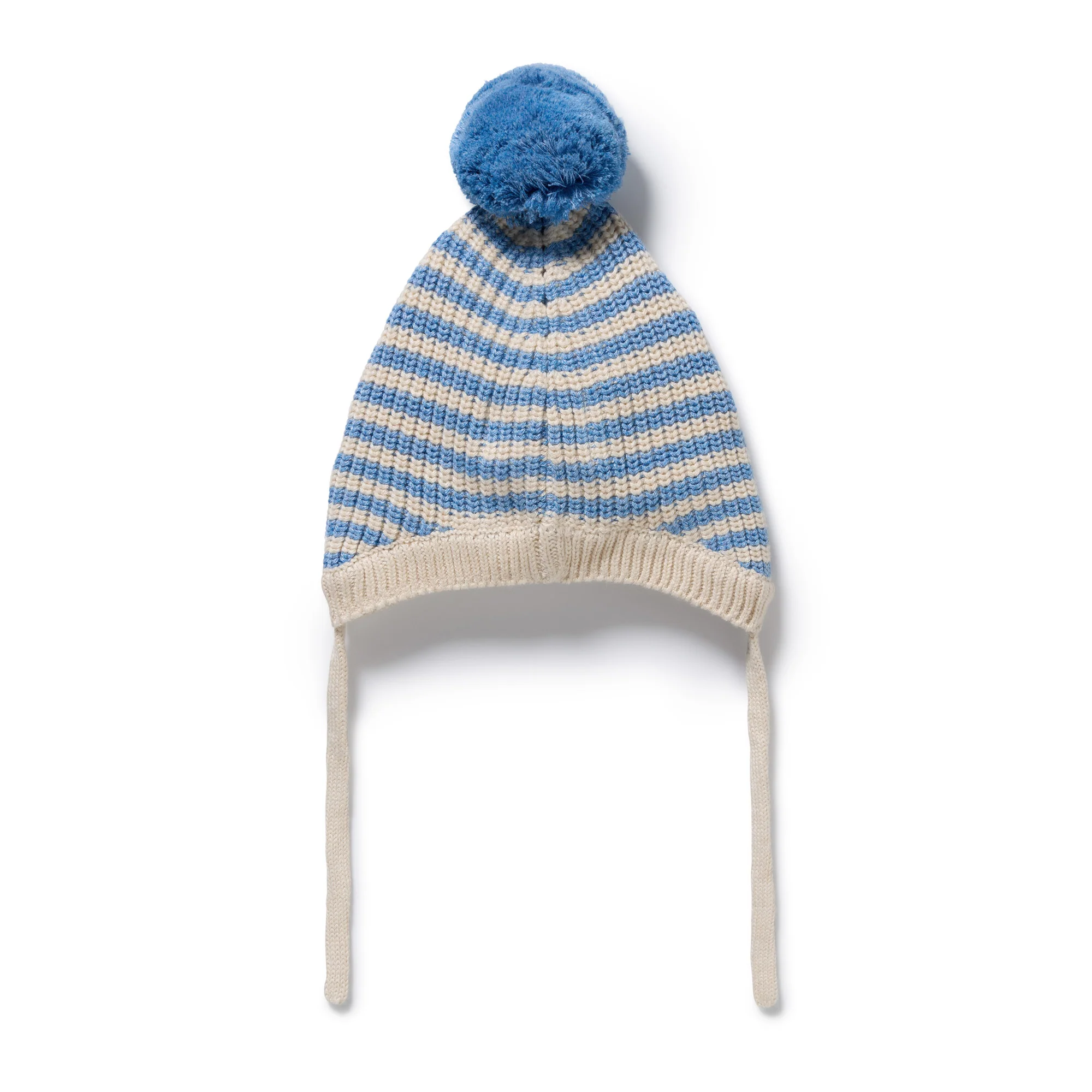 Frosted Blue Organic Knitted Stripe Bonnet - Image 4