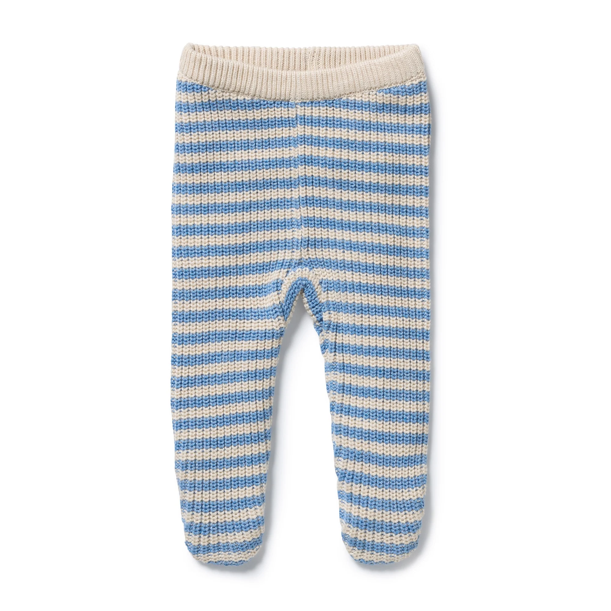 Frosted Blue Organic Knitted Stripe Legging with Feet