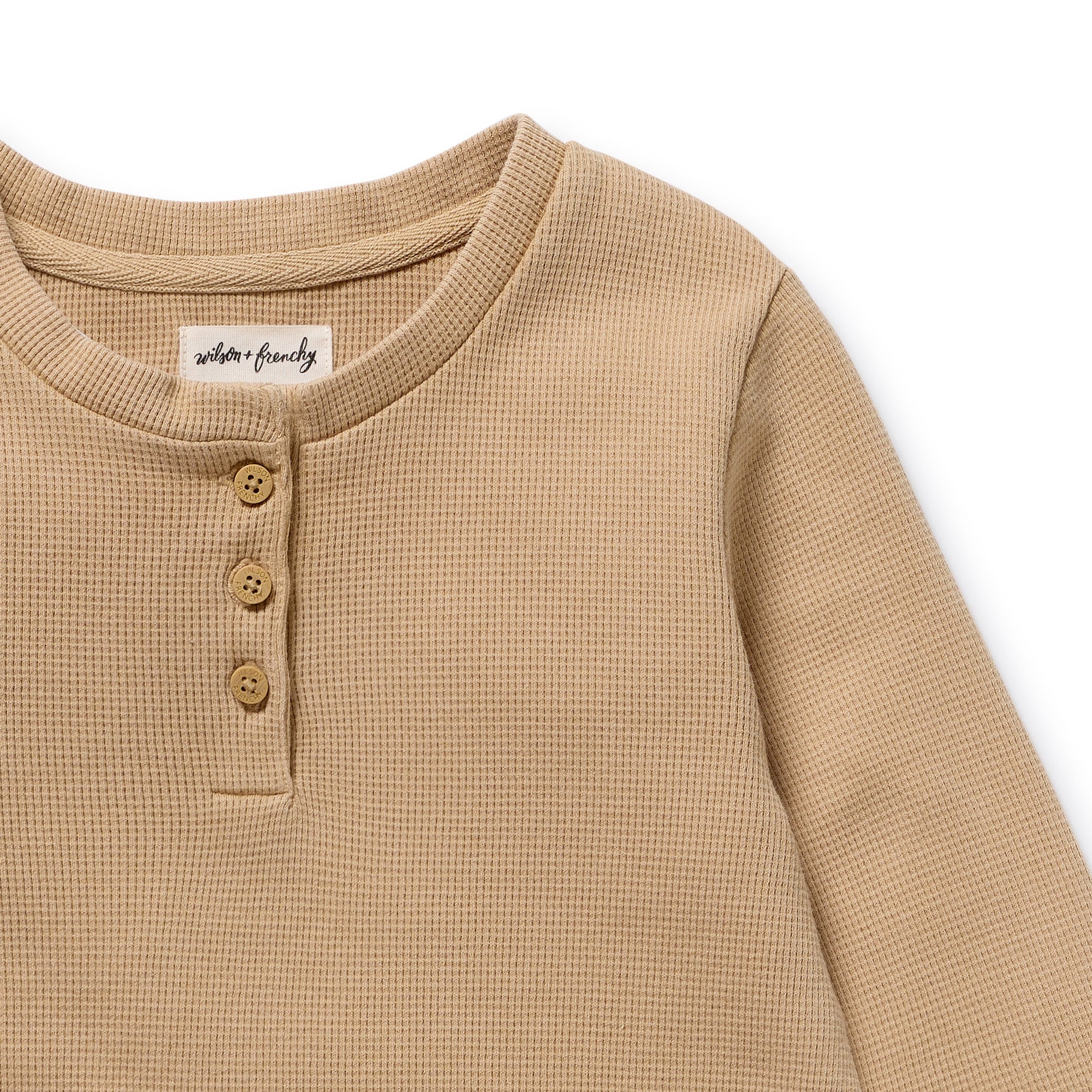 Honey Fawn Organic Waffle Henley Pyjamas - Image 2