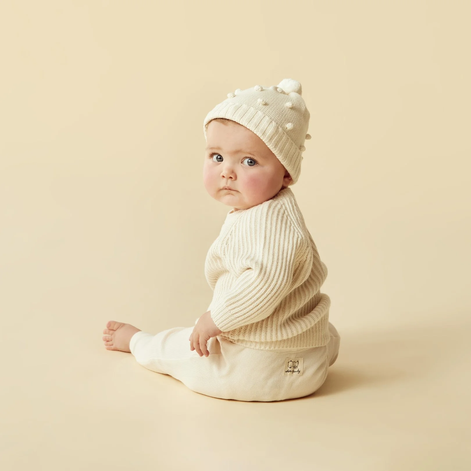 Knitted Bauble Hat - Ecru - Image 3