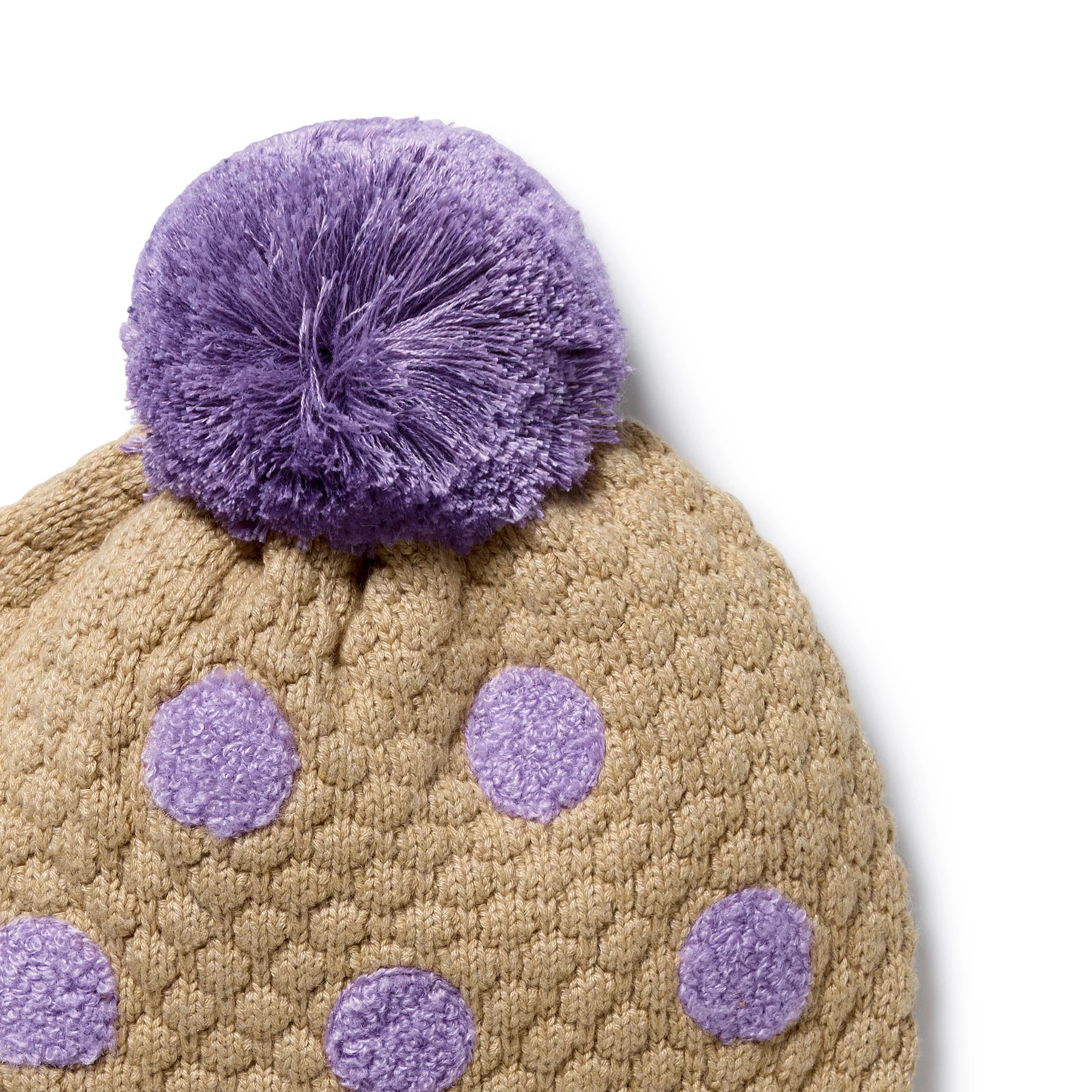 Oat and Mulberry Organic Knitted Bauble Hat - Image 2