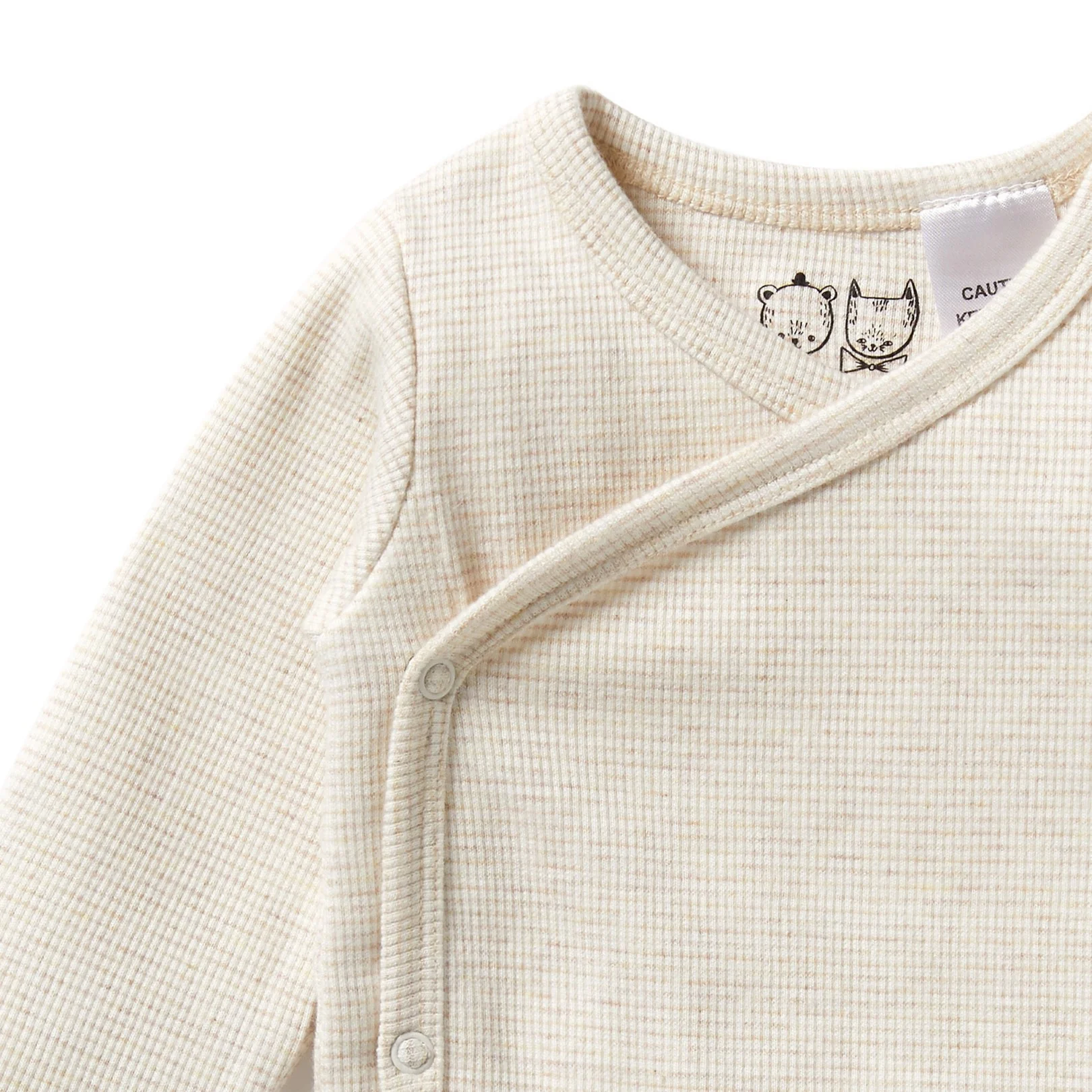 Organic Stripe Rib Kimono Bodysuit - Oatmeal - Image 2