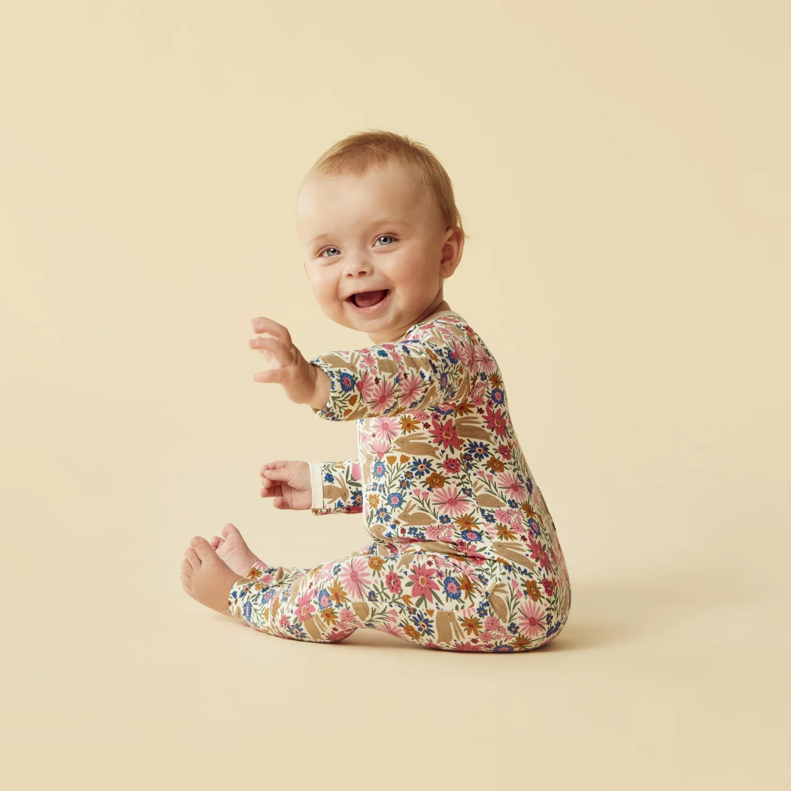 Organic Zipsuit With Feet - Bunny Hop - Image 2