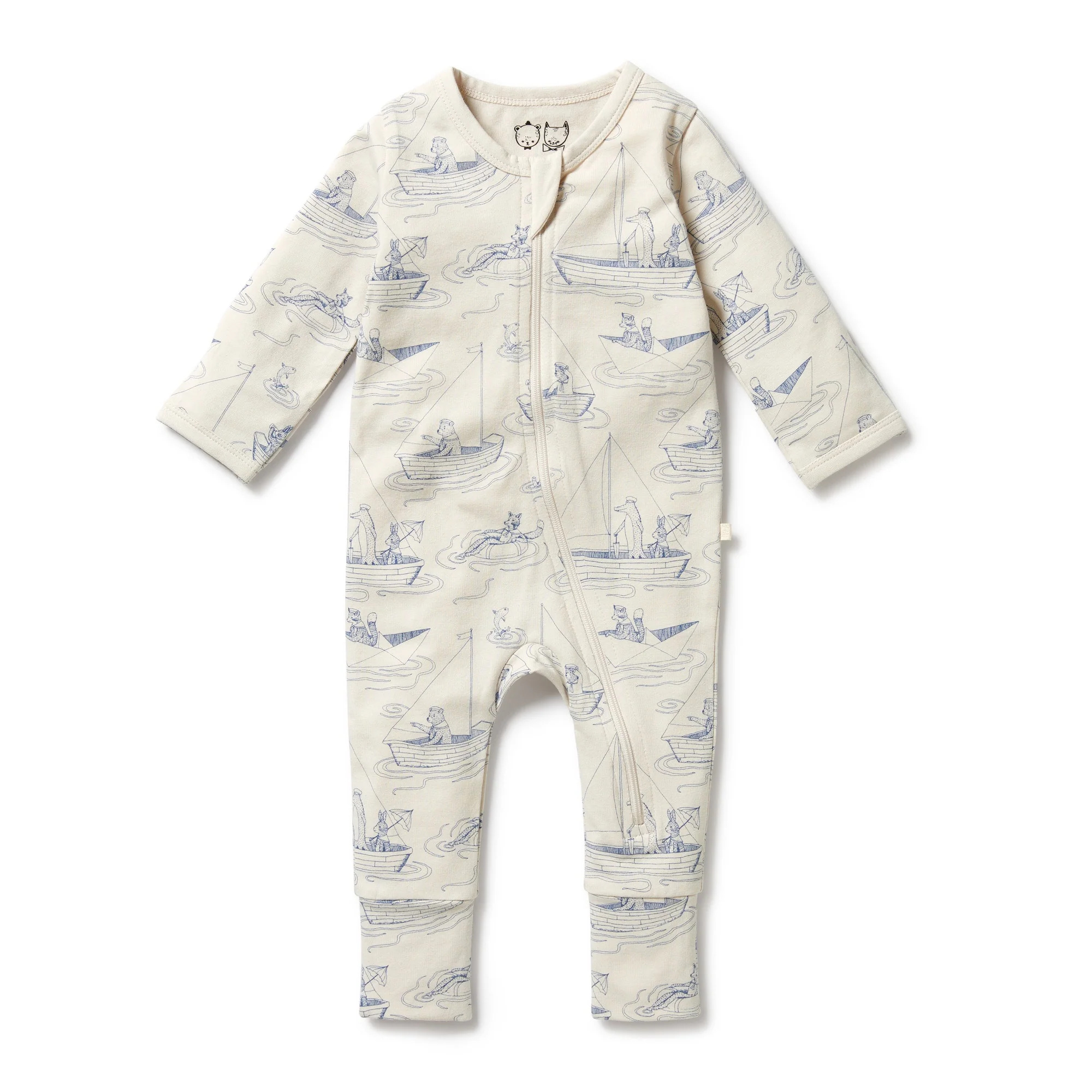 Organic Zipsuit with Feet - Sail Away