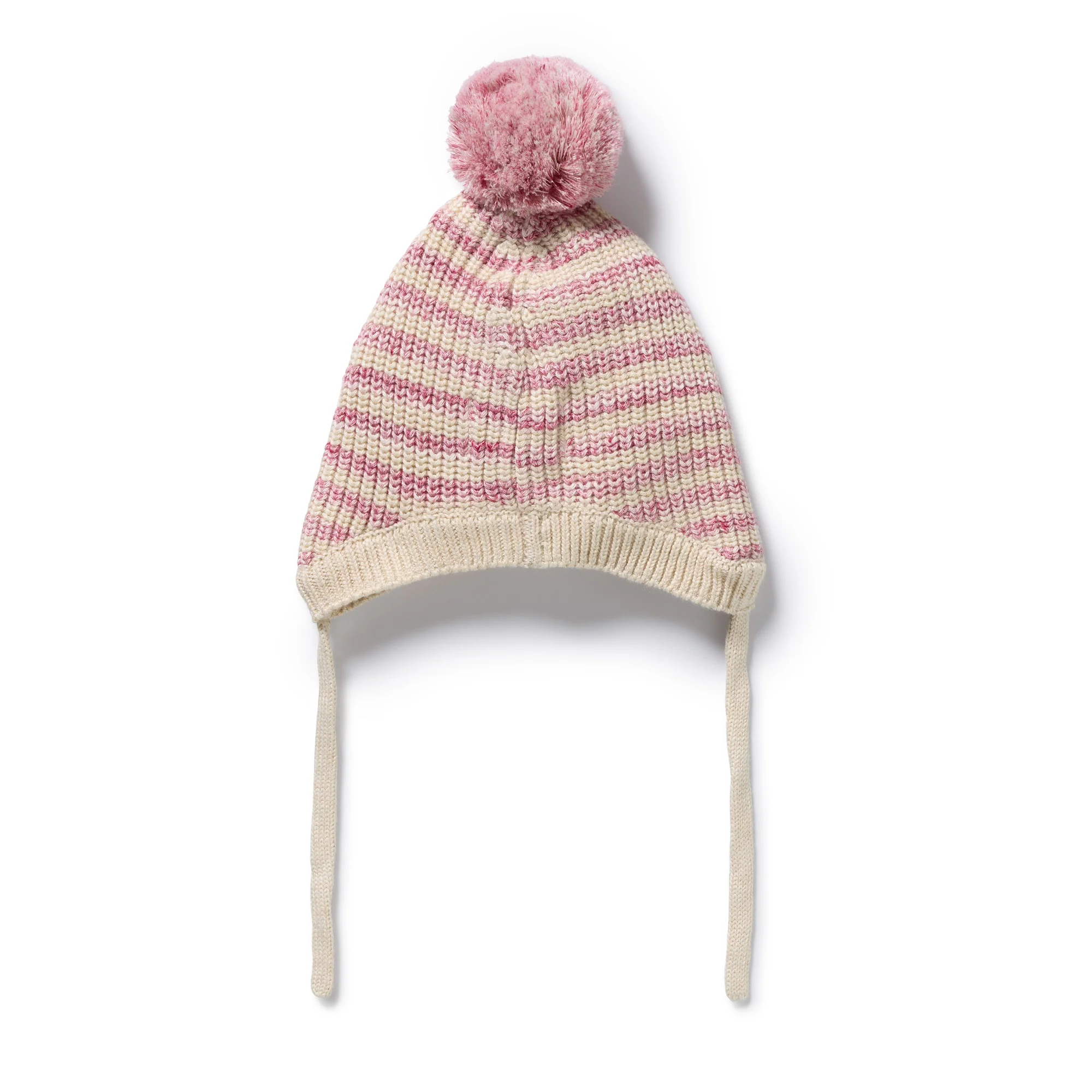 Rhubarb and Cream Organic Knitted Stripe Bonnet - Image 3