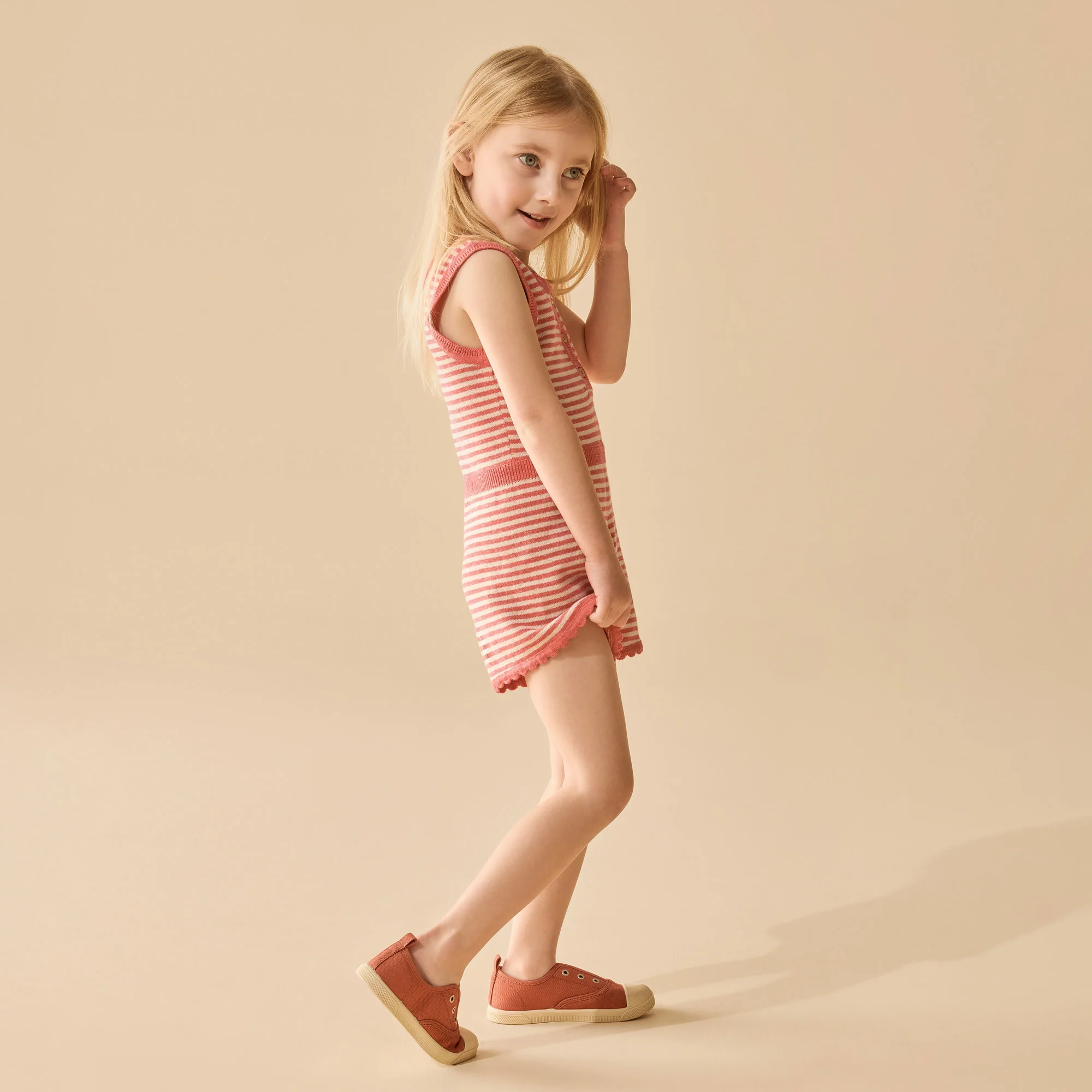 Organic Knitted Stripe Playsuit - Strawberry Swirl - Image 2