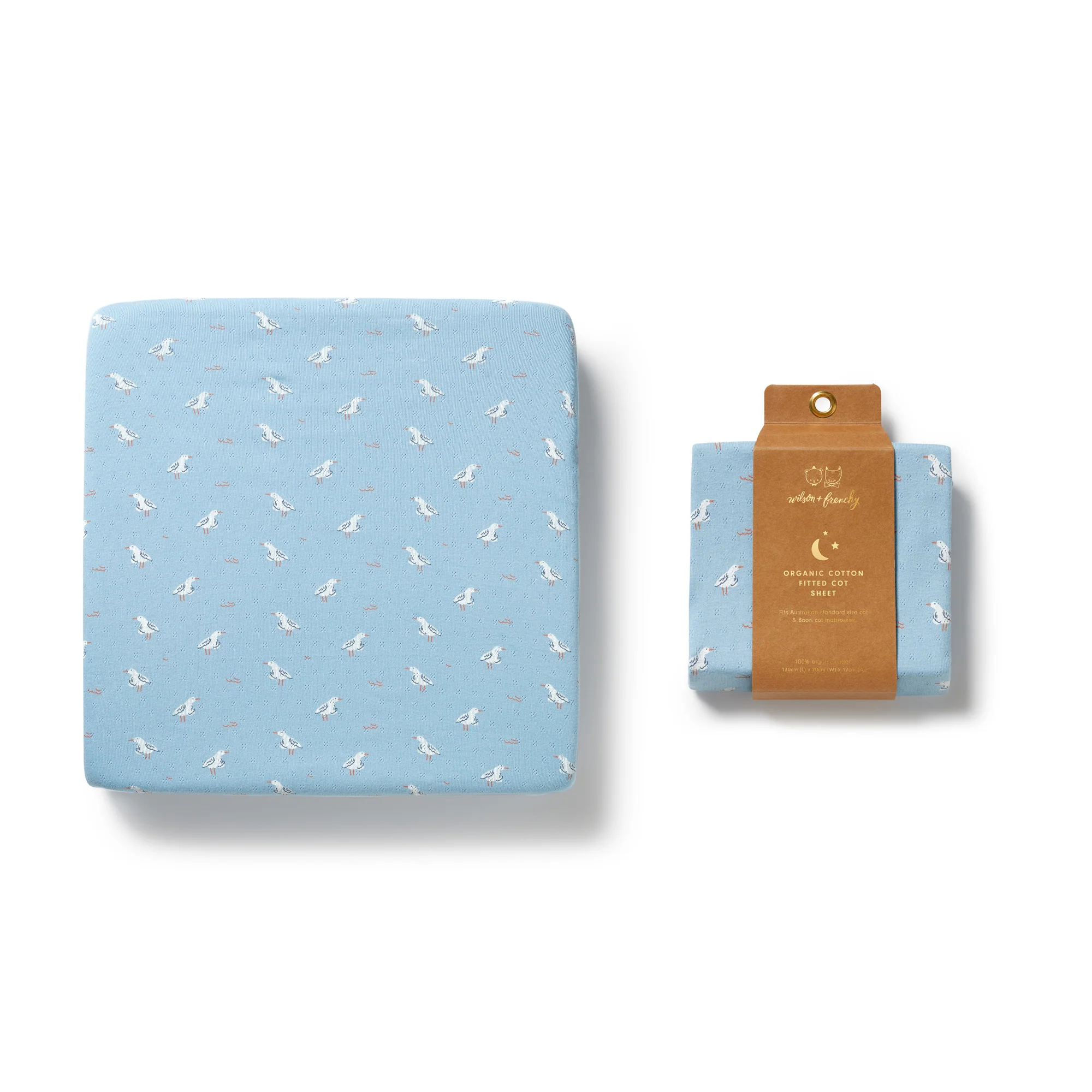 Organic Pointelle Cot Sheet - Sunny Seagulls - Image 4